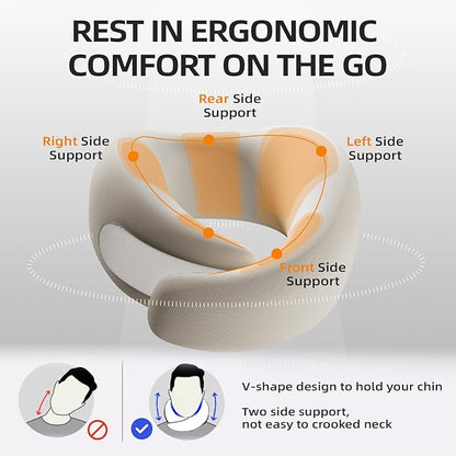 Travel Pillow - Memory Foam Neck Pillow Airplane, Neck Travel Airplane Pillow for Long Flight, Portable Travel Essentials, 360º Ergonomic Support, Machine Washable (Black)