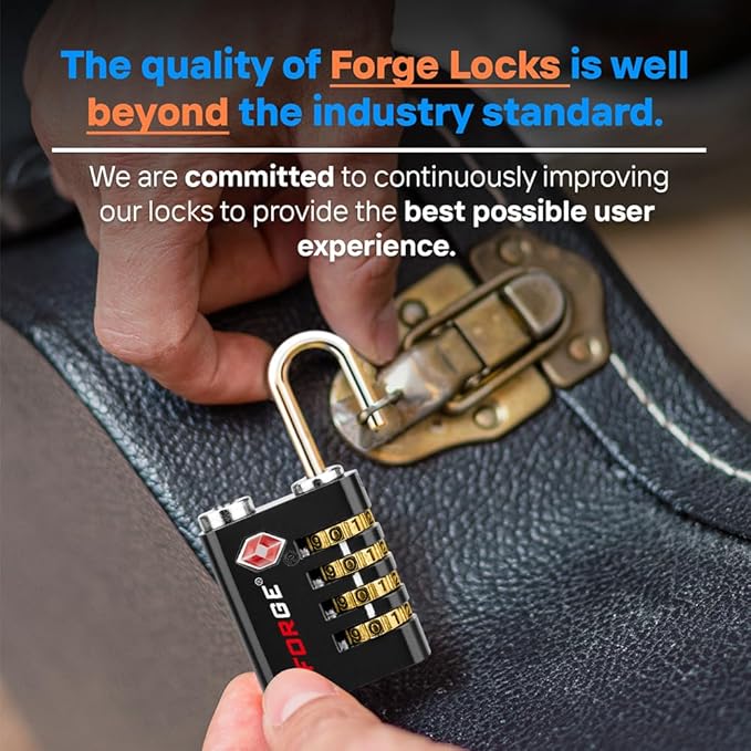 Forge Dual-Opening: Key or Combination Access Lock, Use Key to Recover Code If Forgotten, TSA Approved Locks for Luggage, Pelican case, Travel, Gym, School, Stainless Steel Shackle.(Black 6 Pk)