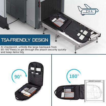 Della Gao Travel Laptop Backpack, 18.4 inch Extra Large Backpack for Men and Women, 45L Capacity Business Computer Back Pack (Black Blue, 18.4 Inch)