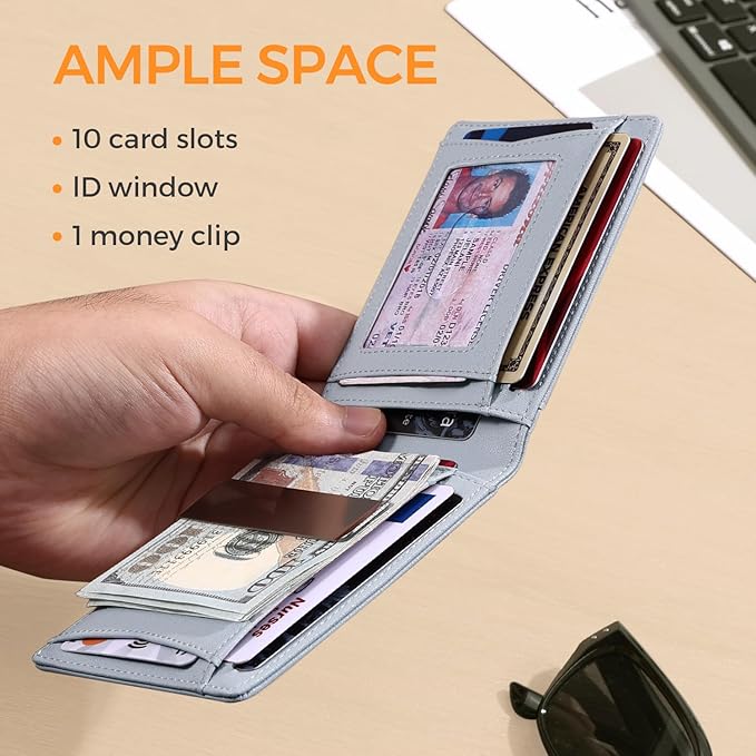 RUNBOX Money Clip Slim Wallets for Men RFID Blocking 11 Card Holder Minimalist Small Leather Bifold Men's Front Pocket Wallet Gift Box