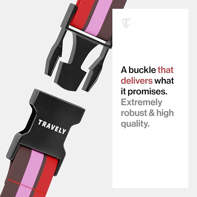 TRAVELY Luggage Straps - Particularly conspicuous & Secure - Incl. 4 Name Tags - Luggage Strap Ideal crosswise - [Set of 4]