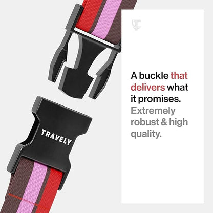 TRAVELY Luggage Straps - Particularly conspicuous & Secure - Incl. 4 Name Tags - Luggage Strap Ideal crosswise - [Set of 4]