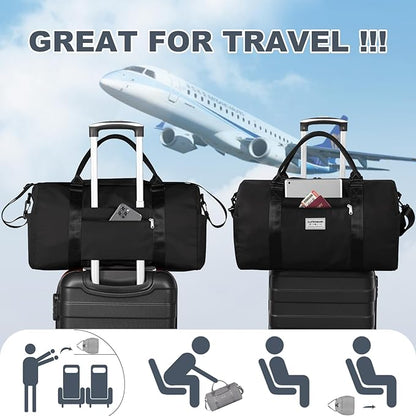 Large Travel Duffel and Small Shoulder Bag, Sports Tote Gym Yoga Airplane Carry-on Bag,Shoe with Clear Cosmeticp Bag,Outdoor Camping Overnight for Men and Women, Black