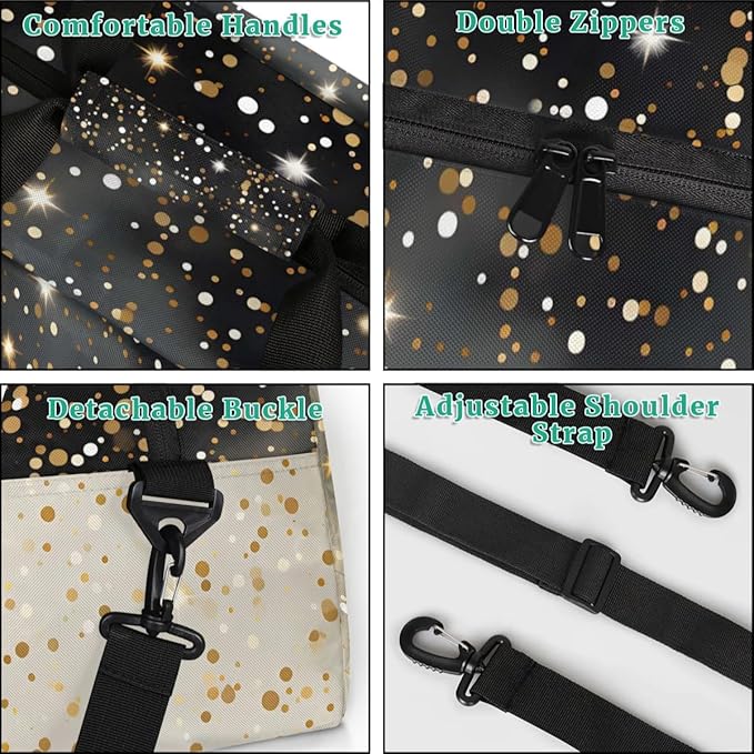 Personalized Kids Sports Duffel Bag with Name Custom Weekender Overnight Bag for Boys Girls Gym Bag Travel Dance Gymnastics Duffel Bag, Black Glitter Yellow Shiny