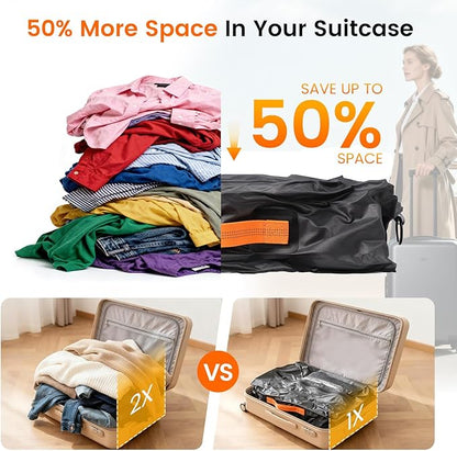 Vacuum Travel Bags with Pump, 2 Pack 34L Space Saver Vacuum Compression Bags for Travel Luggage Suitcase Backpack, Waterproof & Reusable Vacuum Packing Cubes for Clothing (2PCS + Pump)