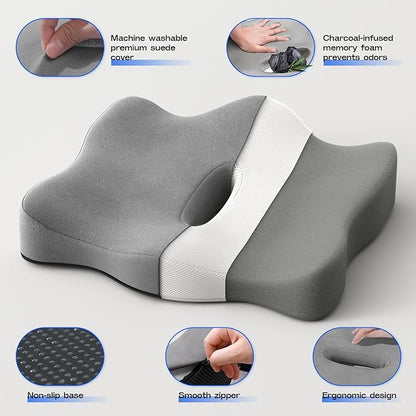 Seat Cushions for Office Chairs - Pressure Relief Seat Cushion - Car Seat Cushions for Pressure Relief, Tailbone Pain, Sciatica & Back Pain Relief for Office Chairs (Grey)