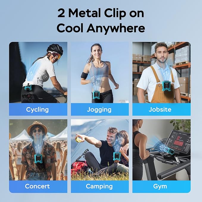 AMACOOL Mini Portable Waist Fan Clip on, 13000RPM 4-Speeds Personal Neck Fans, Up to 24H Battery Life, Rechargeable Wearable Shirt Belt Fan for Outdoor Work Jobsite Travel Camping, Gifts for Men