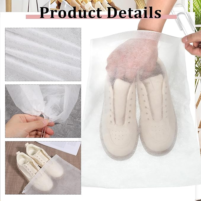 SHENLIU 200 Pcs Dust Proof Shoe Bag Drawstring Dust Bags for Purses Storage Bags for Handbags Non Woven Fabric Handbag Shoe Covers for Packing, Travel, Home Closet Organizer DustCover, 12.2 x 15 Inch