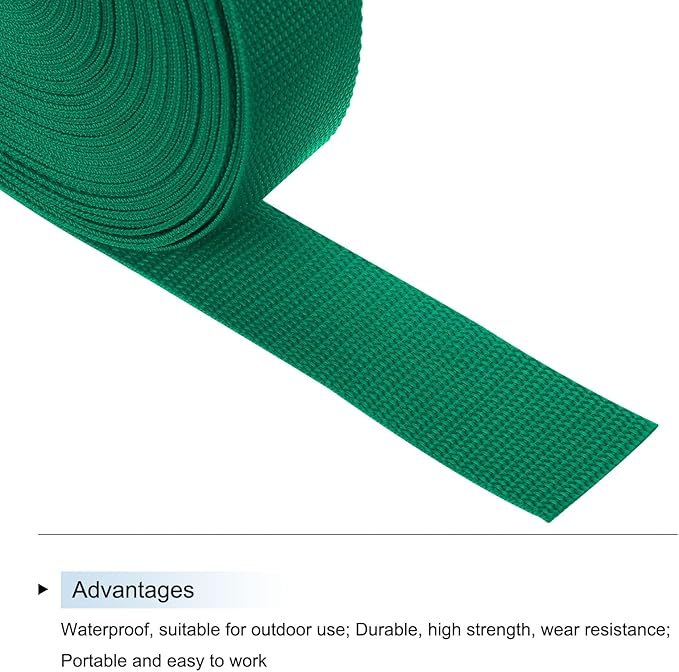 MECCANIXITY Lightweight Polypropylene Webbing Strap 1 1/2" 25 Yard Backpack Strapping Band Green for Outdoor Luggage Cargo Straps