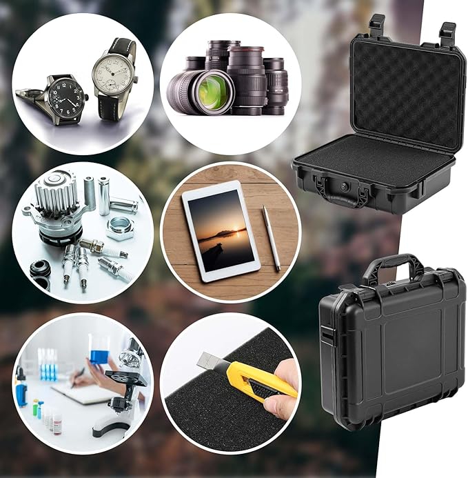 1 Pcs 16.3 x 12.4 x 6.5 Inch Waterproof Hard Case with DIY Customizable Foam Insert Portable Protective Case with Knife for Camera Drones Equipments Tools Test Instruments (Black)