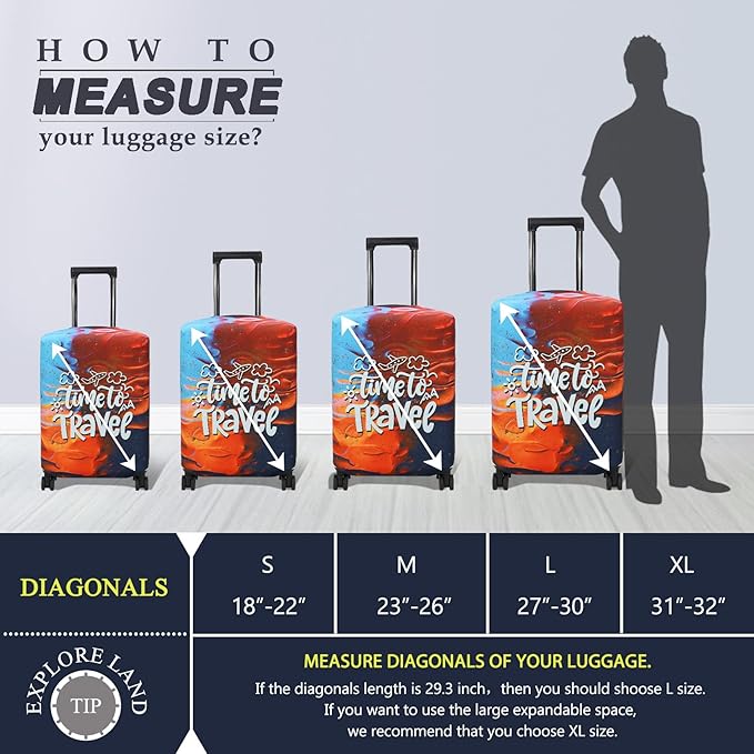 Explore Land Luggage Cover Suitcase Protector Fits 18-22 Inch Case (Time to Travel, S)