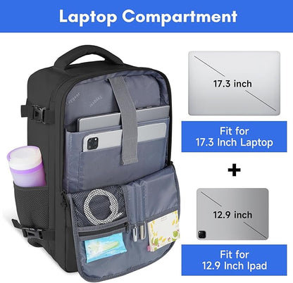 Taygeer Travel Backpack for Men Women, Carry On Backpack with USB Charging Port & Shoe Pouch, TSA 17.3inch Laptop Mochila Flight Approved, Nurse Bag Casual Daypack for Weekender Business Hiking,Black