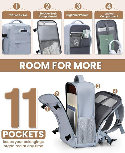 Travel Backpack for Women Man, Waterproof Personal Item Travel Bag Airline Approved Laptop Backpack Bookbag Weekender bags for Business,Travel, Work Fits 15.6 inch Laptop(Medium,Blue)