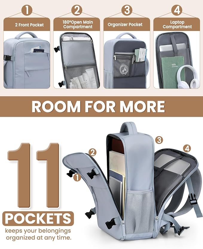 Travel Backpack for Women Man, Waterproof Laptop Backpack Travel Bag Airline Approved Carry on Weekender Overnight Bag Bookbag for Business,Travel, Work Fits 17.3 inch Laptop(Large,Blue)