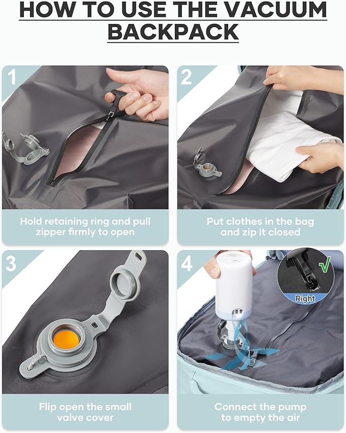 coofay Vacuum Backpack Travel with Pump Vacpack Travel Backpack with Vacuum System Mochila de Viaje Compresion al Vacio Easyvacpack Airbag Backpacks for Traveling Carry on Luggage