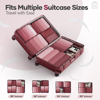 Veken 9/11 Set Compression Packing Cubes for Travel Essentials,Compressible Expandable Large Luggage Suitcase Organizer Bags for Clothing,Durable Space Saver Storage Bags with Toiletry Bags(Wine Red)