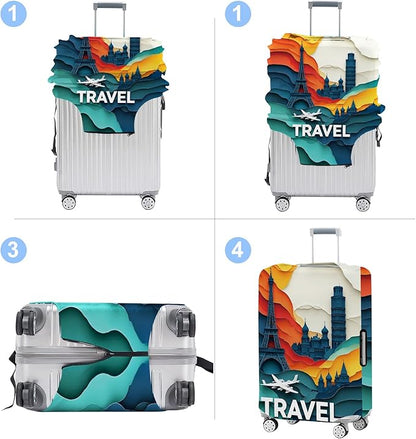 Luggage Cover Washable Suitcase Protector Anti-Scratch,Stretchable Fit for 20-34Inch Luggage Durable Travel Bag Cover with Zipper Closure (Travel-3, XL(fits 32-34Inch suitcase))