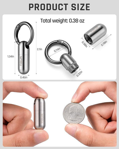 TISUR Micro Keychain Pill Holder, Titanium Pill Case Waterproof Pill Fob for Emergency Aspirin & Nitroglycerin for Travel Purse Pocket