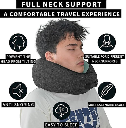 Neck Pillow Airplane –2025 Updated, 100% Memory Foam Travel Pillow for Sleeping, 360° Ergonomic Neck Support, Pain Relief for Long Flights, Portable Travel Accessory for Plane & Car (Dark Gray)