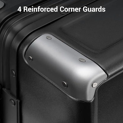 LEVEL8 Zipperless Checked Luggage with Aluminum Frame, Upgraded Medium Hardside Suitcase with Spinner Wheels, Metal Travel Luggage with Double Tsa Locks, 24 Inch, Black