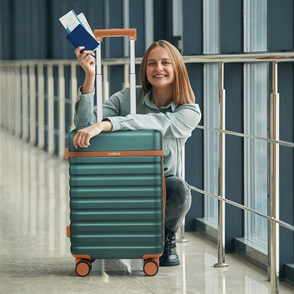 Luggage Sets 3 Piece, Carry On Luggage 20In With Spinner Wheels,PC Hardside Suitcase Set with TSA Lock,Durable Carry On Suitcase With Travel Backpack for Men (Dark Green, 3 piece set (BP/20inch))