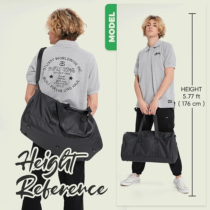 Gym Bag for Men with Shoe Compartment, 33L Duffle Bag for Traveling Overnight Weekend for Adults, Carry on Flight Approved, Black