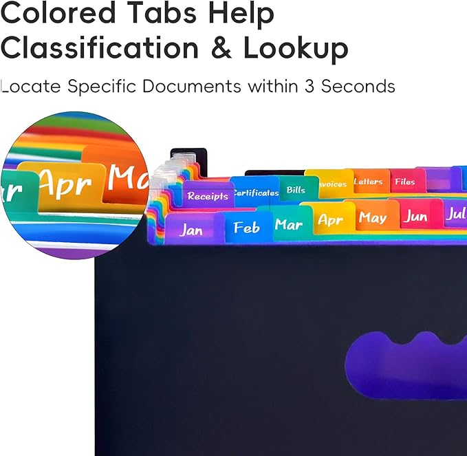 File Organizer Box with Folder, 25 Pockets Accordion File Organizer with Colored Labels, Upgraded & Portable File Folders for Home, Office, School, Silver