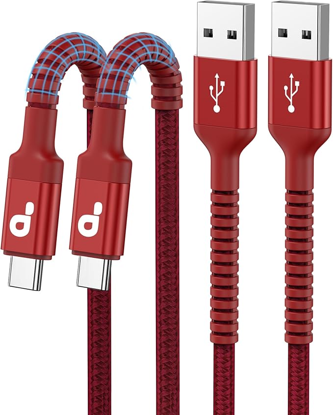 USB to USB C Cable 3A Fast Charging [2 Pack, 6FT], USB A to USB C Charger Cord, Upgraded Extra Durable Braided USBC Cable Compatible with iPhone 17 16 15 Pro Max,Samsung Galaxy S10 and More-Red