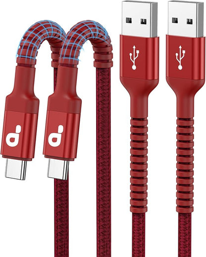 USB to USB C Cable 3A Fast Charging [2 Pack, 6FT], USB A to USB C Charger Cord, Upgraded Extra Durable Braided USBC Cable Compatible with iPhone 17 16 15 Pro Max,Samsung Galaxy S10 and More-Red