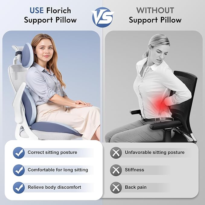 FLORICH Seat Cushion and Lumbar Support Pillow for Office Chair Car, Car Neck Pillow, Ergonomic Memory Foam Back Support for Office Gaming Chair Wheelchair, Relieves Neck, Back & Sciatica Pain – Blue