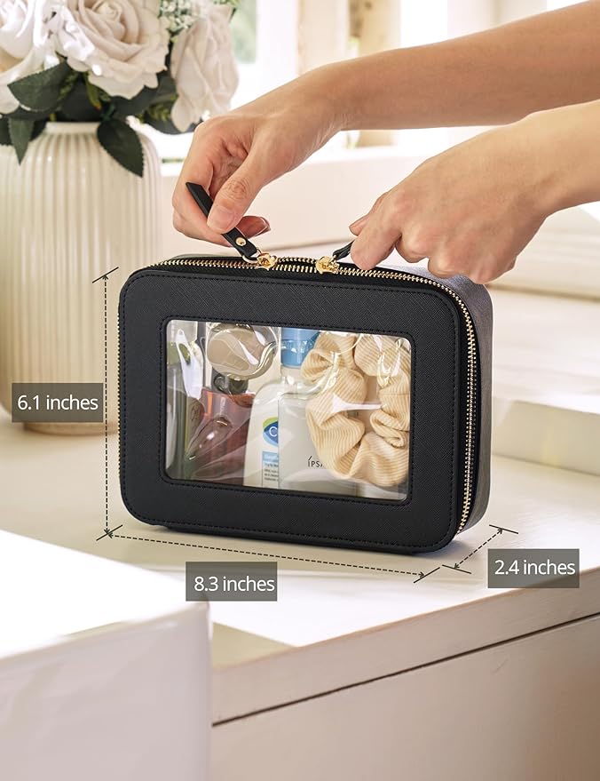 Popvibe Clear Makeup Bag Travel Cosmetic Case Transparent Toiletry Bag with Zipper, Portable Make Up Organizer Traveling Compact Car Bag for Essentials