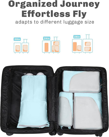 Hynes Eagle 6 Set/ 4 Set/ 2 Set Compression Packing Cubes Travel Essentials Lightweight Nylon Luggage Suitcase Organizer Bag Light Blue 4PCS