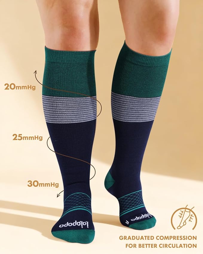 Cotton Compression Socks for Women Men - 2 Pairs 20-30mmHg Circulation Grid Arch Support Socks, Breathable