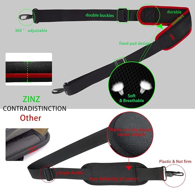 ZINZ 79 inch Shoulder Strap, Extra-thick Fixed Cushion Pad and Dual Clasps Universal Replacement Strap with Metal Swivel Hooks for Laptop Bags, Luggage Bags, Camera, Crossbody (200cm,Wine Edge)