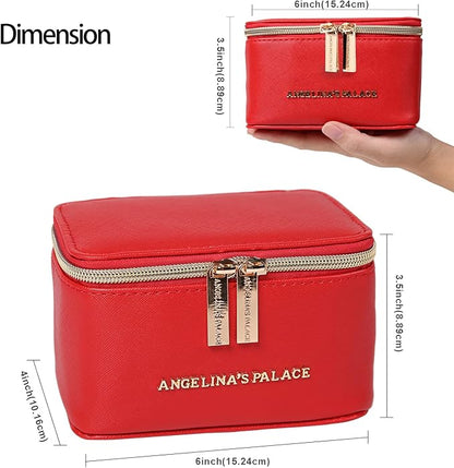 Angelina's Palace Jewelry Organizer Case Bridesmaid Gifts Travel Bag Vegan Leather Box for Necklace Earring Bracelet Ring(bright red)