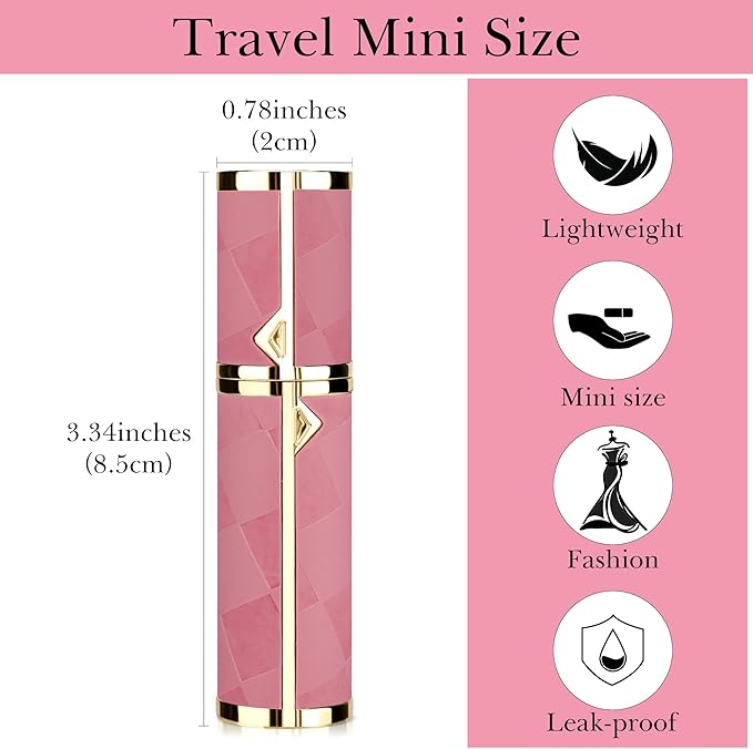 LUEXBOX 5ml Refillable Perfume Bottle, Faux Leather Atomizer Perfume Spray Pump, Portable Fragrance Mist Dispenser for Travel, Scent Mini Bottle with Pocket Size (Rose)