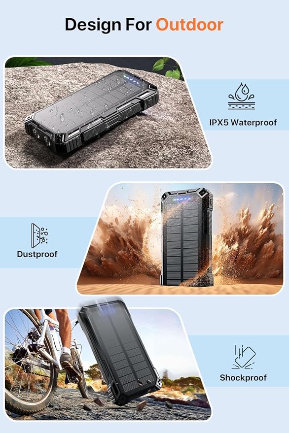 Power Bank 49800mAh Solar Portable Charger Wireless Charging USB-C 15W Fast Charging with 4 Built-in Cables LED Flashlight Battery Pack Compatible with iPhone, iPad, Perfect for Camping,Hiking