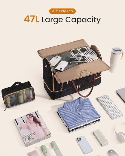 LOVEVOOK Convertible Travel Duffle Bag for Women Men, Garment Bag for Travel, Quilted Overnight Weekender Carry On Duffel Bags for Airplane, Suit Bags for Trip, Business