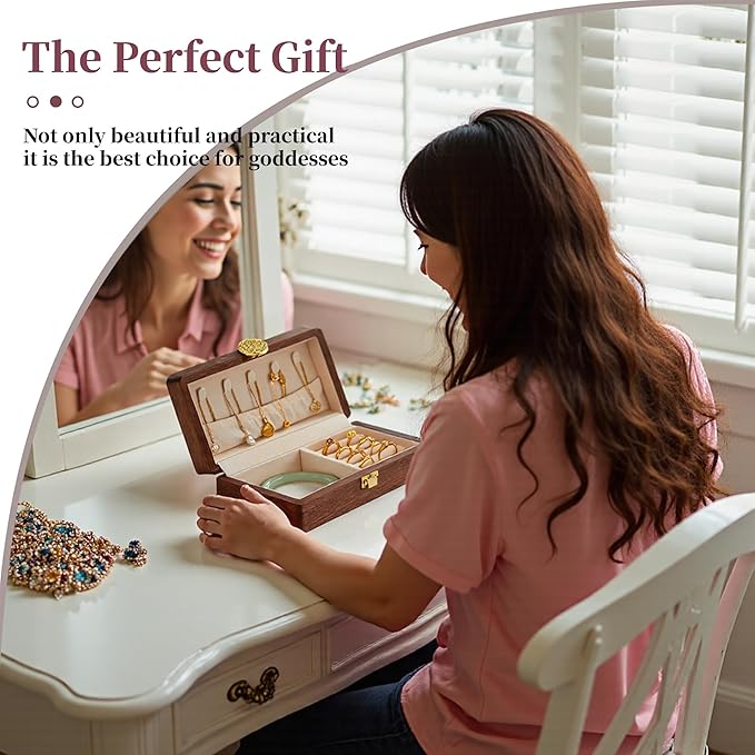 Travel Jewelry Case Wood Small Jewelry Box for Women Wood Jewelry Organizer Storage Holder For Earrings Rings Necklaces Velvet Wooden Jewelry Box With Lock