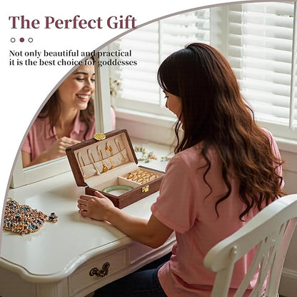 Travel Jewelry Case Wood Small Jewelry Box for Women Wood Jewelry Organizer Storage Holder For Earrings Rings Necklaces Velvet Wooden Jewelry Box With Lock