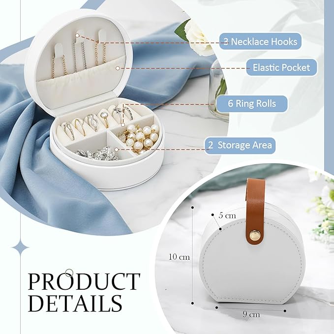 Weysat 12 Pack Travel Jewelry Case Mini Leather Bridesmaid Jewelry Gift Box Bulk Small Earring Storage Organizer (White,Brown)