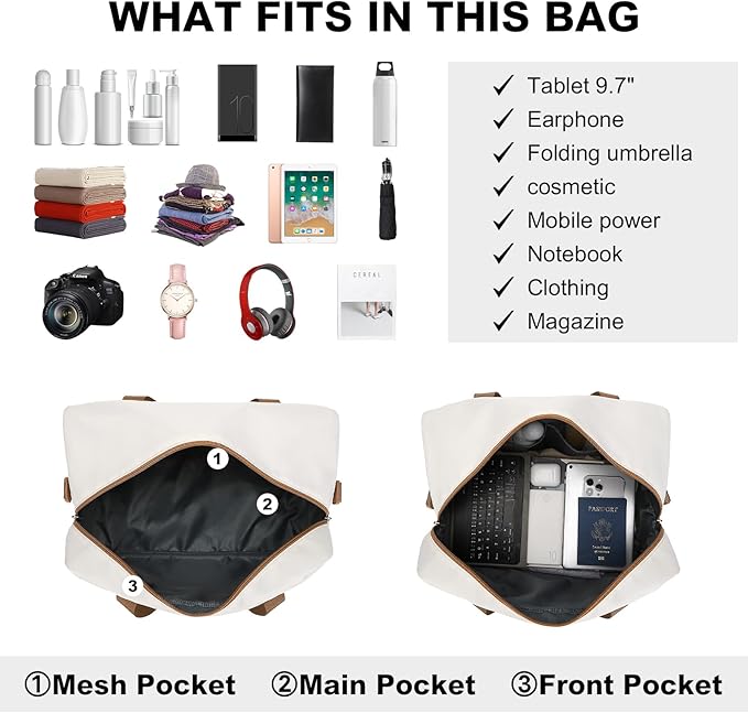 Kono Travel Duffel Bag 20L Under Seat Carry-on Bag Sports Tote Gym Bag Weekender Overnight Bags 15.75""x9.84""x7.87"" White, EA2369