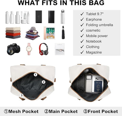 Kono Travel Duffel Bag 20L Under Seat Carry-on Bag Sports Tote Gym Bag Weekender Overnight Bags 15.75""x9.84""x7.87"" White, EA2369