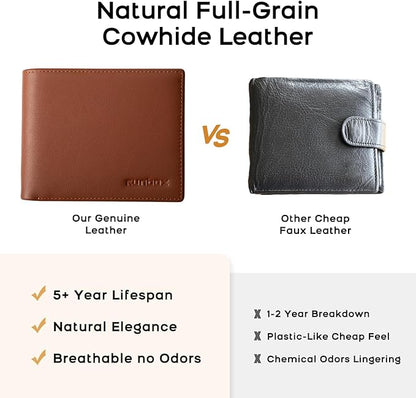 Genuine Leather Wallet for Men 12 Cards Mens Wallet Bifold Rfid Blocking with 2 ID Windows Card Holder Wallet with Gift Box