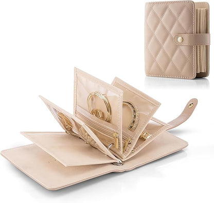 Vlando Travel Jewelry Case,Portable Jewelry Organizer Storage Book with Clear Zipper Velvet Jewelry Pouch Bag Gifts for Traveler Women Girls-Toffee