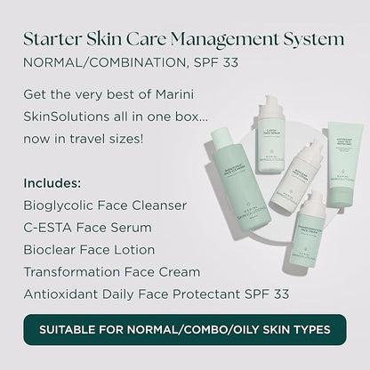 Travel Size Starter Skin Care Management System, Normal to Combination Skin with Antioxidant Daily Face Protectant SPF 33 - Cruelty Free - Made in the USA