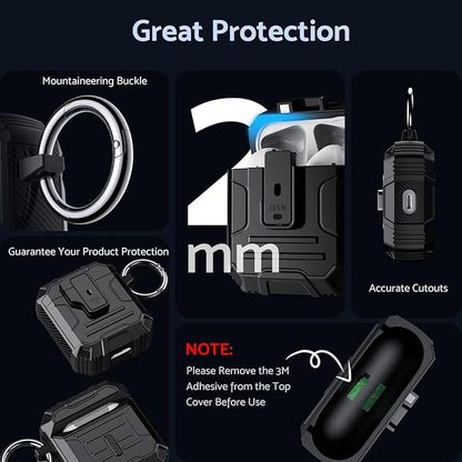 DASFOND Armor Cover AirPods 2nd & 1st Generation Case, Military Grade Full Body Shockproof Protection Hard Case, Support Wireless Charging with Keychain, Magnetic Lid, Front LED Visible, Black