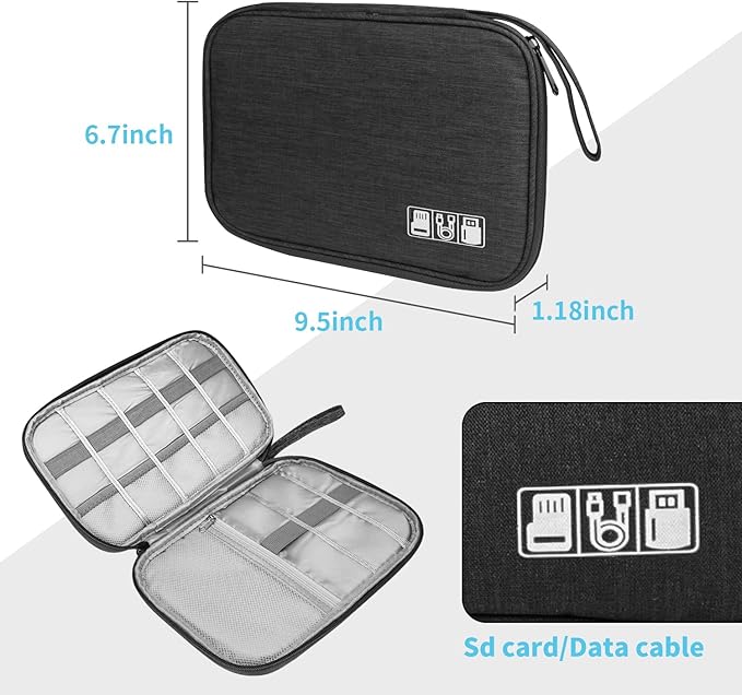 Electronics Organizer Travel Case,Electronic Accessories Storage Bag,Travel Cord Organizer Bag for Small Charging Cord Storage,Cables,2 Packs Black&Grey