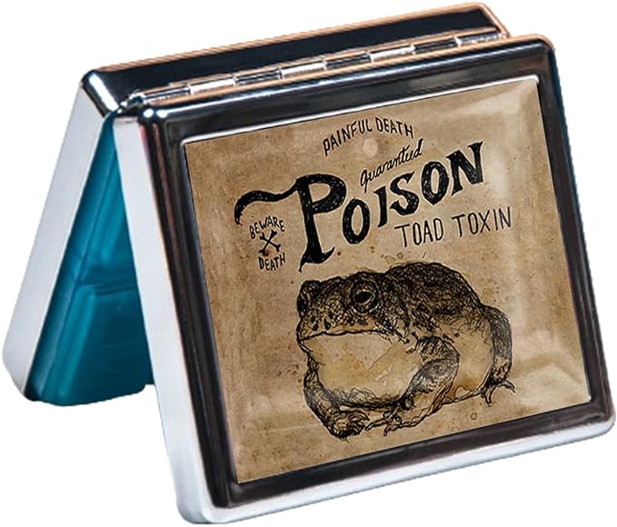 7 Days Chromed Shiny Silver Pill Organizer with Mirror Inside Has 8 Separate Compartments Rectangle Cute Travel Pill Organizer for Purse 7 Days (Toad Toxin)