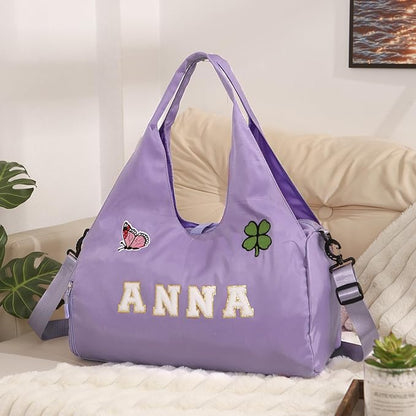 Personalized Duffel Bag Custom Sport Gym Travel Bags Embroidered Name Text Customized Dry Wet Separated Weekend Waterproof Bag for Women Men (C-Purple)